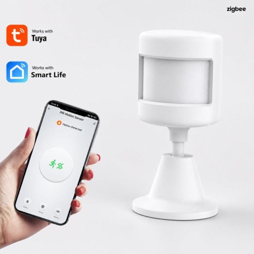 Sensore di movimento PIR Tuya Zigbee, rilevatore di movimento umano intelligente, allarme di sicurezza domestica wireless con base girevole a 360 gradi (bianco)