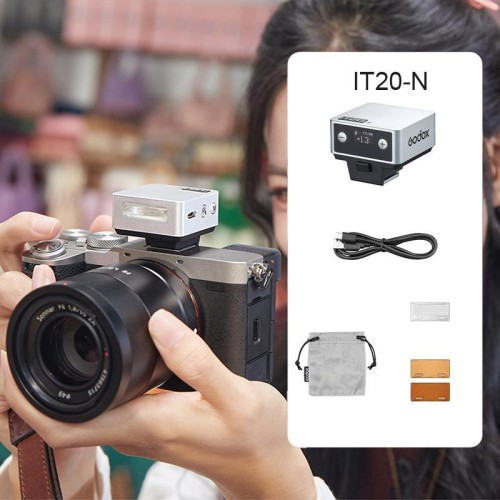 Flash Godox iT20 TTL Mini iFlash per fotocamera, modello: iT20 N per Nikon (argento)