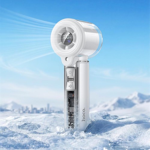 Ventilatore elettrico portatile con display digitale hoco HX613 e funzione spray (bianco)