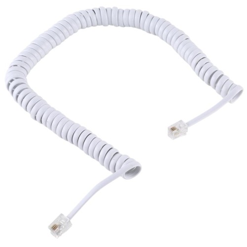 Cavo a spirale per prolunga telefonica a molla RJ11 da maschio a maschio a 4 conduttori, lunghezza elastica: 2 m (bianco)