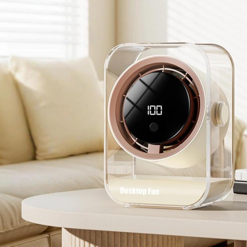 Ventilatore da tavolo F15 con display digitale trasparente e timer intelligente, piccolo ventilatore a circolazione d'aria per ufficio (bianco)