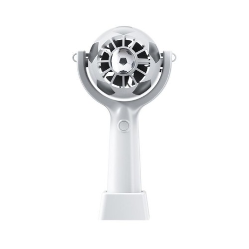 Ventilatore portatile da calcio, girevole a 360 gradi, mini ventilatore ricaricabile tramite USB con base rimovibile e cordino (bianco)
