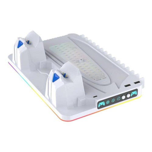 Supporto di raffreddamento per PS5 / PS5 Slim / PS5 Pro, stazione di ricarica doppia per controller, supporto per giochi (bianco)