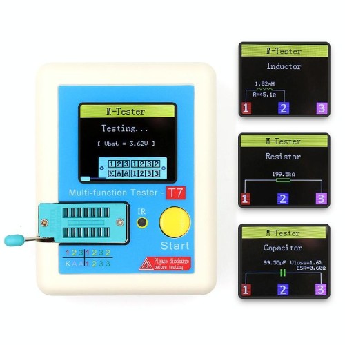 Tester per transistor retroilluminato TFT multifunzionale con display colorato da 3,5 pollici CR-T7 per resistore a condensatore a triodo a diodi