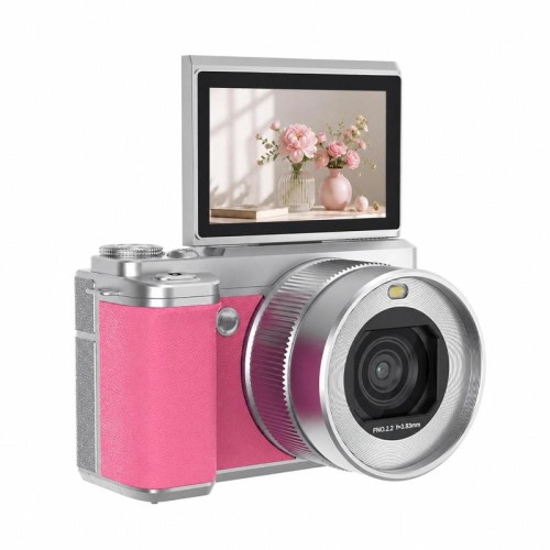 Videocamera per vlogging 5K con zoom 18x, schermo orientabile a 180 gradi, doppia lente, fotocamera digitale da 80 MP, scheda di memoria da 32 GB (marrone)
