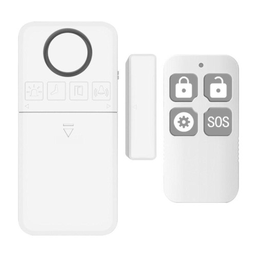 Set di 2 allarmi wireless per porte e finestre con telecomando, sensore magnetico da 130 dB per la sicurezza domestica, 4 modalità (bianco)