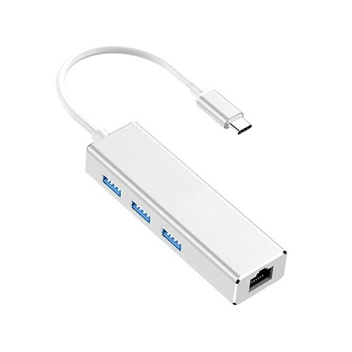 Adattatore convertitore da USB-C / Type-C a Gigabit Ethernet RJ45 e 3 x USB 3.0 HUB, computer tablet esterno universale (grigio)