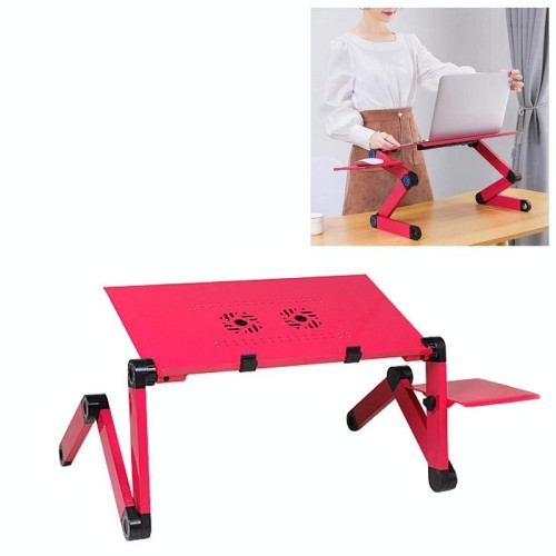 Supporto da scrivania portatile in lega di alluminio pieghevole regolabile a 360 gradi con ventole doppie CPU e tappetino per mouse per laptop / notebook, dimensioni scrivania: 420 mm x 260 mm (rosso)