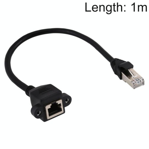 Cavo di prolunga con blocco a vite per montaggio a pannello di rete RJ45 femmina a maschio CAT5E, lunghezza: 1 m (nero)