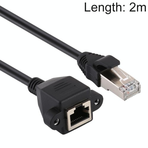Cavo di prolunga con blocco a vite per montaggio a pannello di rete RJ45 femmina a maschio CAT5E, lunghezza: 2 m (nero)