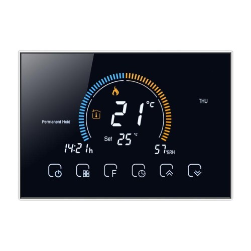 BHT-8000-GC Controllo della caldaia per acqua / gas Riscaldamento a risparmio energetico ed ecologico Display negativo per la casa intelligente Schermo LCD Termostato ambiente rotondo senza WiFi (nero)