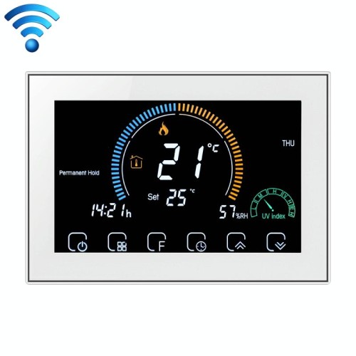 BHT-8000-GCLW Controllo della caldaia per acqua / gas Riscaldamento a risparmio energetico ed ecologico Display negativo per la casa intelligente Schermo LCD Termostato ambiente rotondo con WiFi (nero)