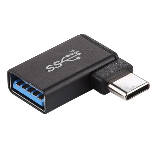 Adattatore in lega di alluminio con testa a gomito da 90 gradi da tipo C/USB-C maschio a USB 3.2 femmina (nero)