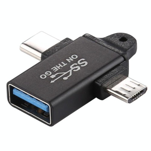 Adattatore in lega di alluminio da USB 3.0 femmina a tipo C / USB-C maschio + micro maschio (nero)