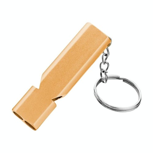 10 PCS MNL-006 in lega di alluminio doppia tubo ad alta frequenza fischio per bambini Survival Fischio di sopravvivenza con portachiavi (oro)
