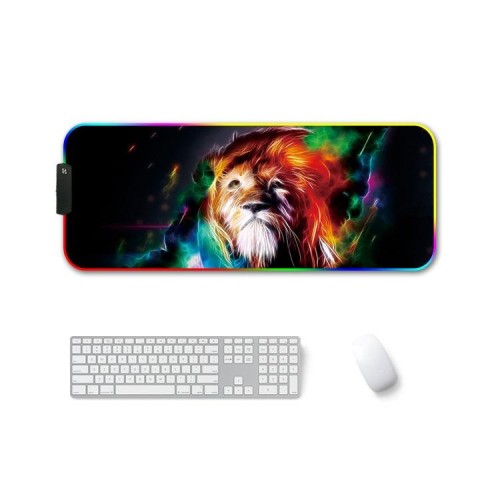 350x600x4mm F-01 Transfer termico in gomma RGB Luminoso Pad Mouse antiscivolo (Leone colorato)