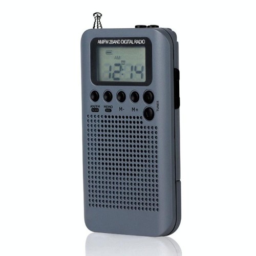HRD-104 Mini radio portatile FM + AM a due bande con altoparlante (grigio)