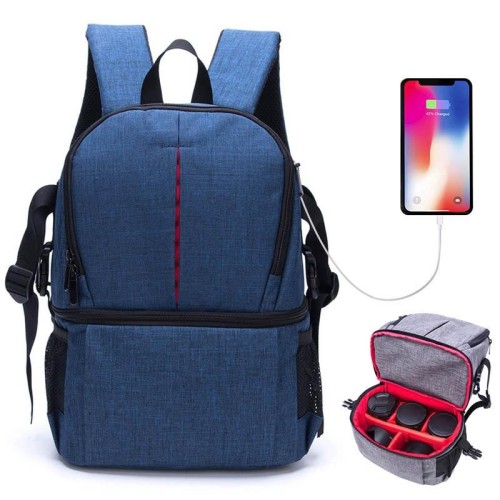 Borsa a tracolla in nylon impermeabile multifunzionale Zaino imbottito antiurto per fotocamera Nikon Canon DSLR (grigio)