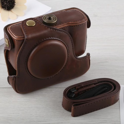 Custodia in pelle PU per fotocamera corpo intero con tracolla per Canon G16 (marrone)