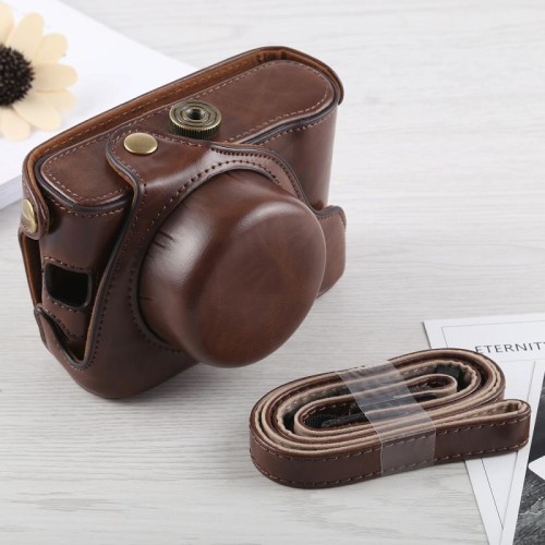 Custodia in pelle PU per fotocamera corpo intero con tracolla per Fujifilm X100F (marrone)