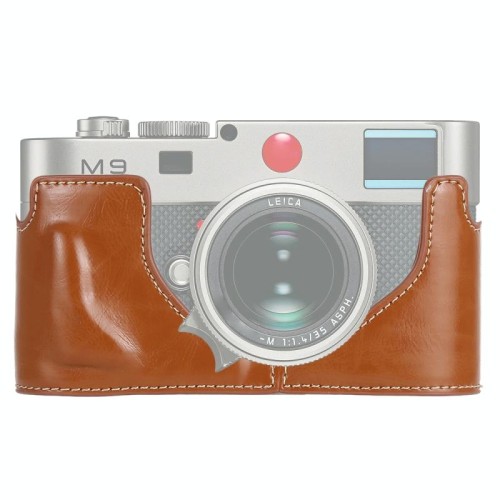 Base mezza custodia per fotocamera in pelle PU con filettatura da 1/4 di pollice per Leica M9 (marrone)