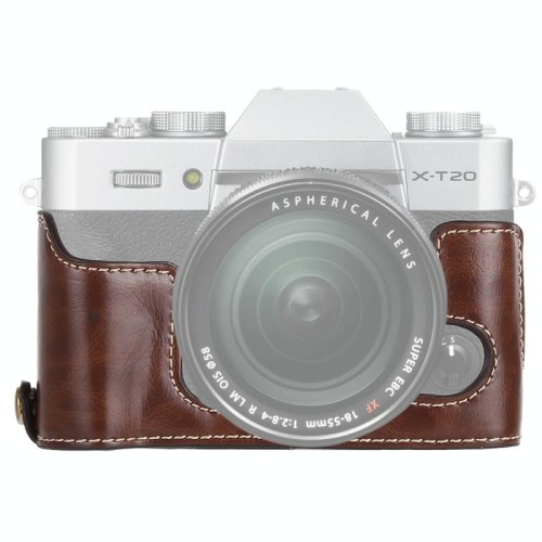 Base mezza custodia per fotocamera in pelle PU con filettatura da 1/4 di pollice per FUJIFILM X-T10 / X-T20 (caffè)