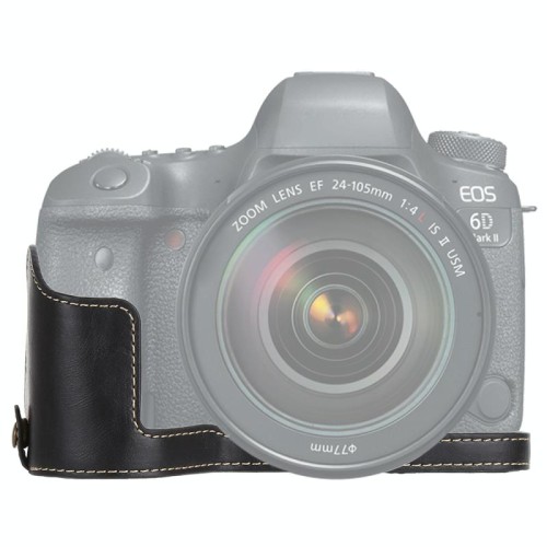 Base mezza custodia per fotocamera in pelle PU con filettatura da 1/4 di pollice per Canon EOS 6D / 6D Mark II (caffè)