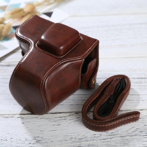 Custodia in pelle PU per fotocamera corpo intero con tracolla per Olympus EPL7 / EPL8 (caffè)