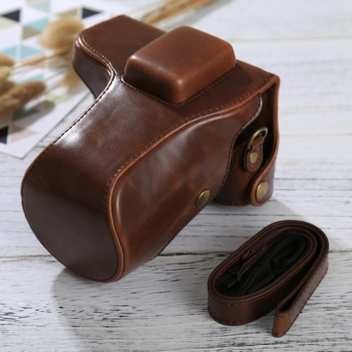 Custodia in pelle PU per fotocamera corpo intero con tracolla per Samsung NX300 (caffè)
