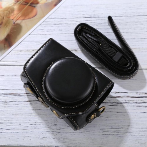 Custodia per fotocamera corpo intero in pelle PU con tracolla per Canon PowerShot G7 X Mark II (marrone)