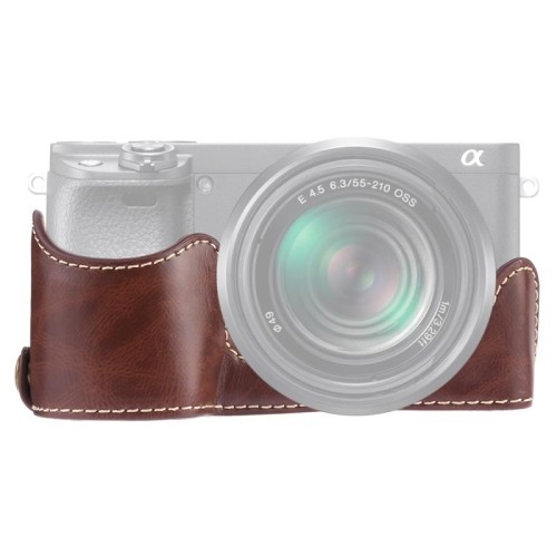 Base semi-custodia per fotocamera in pelle PU con filettatura da 1/4 di pollice per Sony A6400 / ILCE-A6400 (nero)