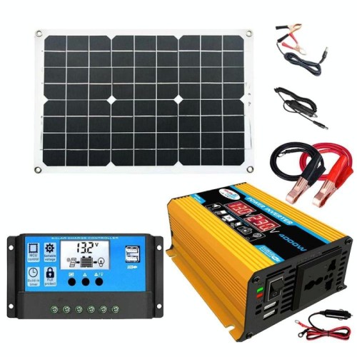 Sistema di alimentazione solare Inverter 30A Controller+18W 12V Pannello solare, Specifica: giallo da 12v a 220V