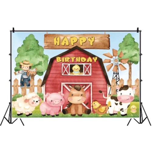 1,5 m x 1 m Cartone animato Animali da fattoria Fotografia Sfondo Festa di compleanno Sfondo Decorazione (MSC01666)