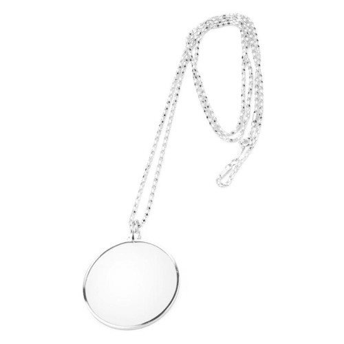 Lente d'ingrandimento per collana con lenti in vetro a specchio con espansione rotonda a catena in metallo (argento)
