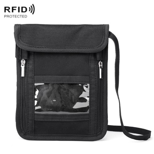 ZD-WM-06 RFID Hanging Neck Bag Passport Bag Anti-scanning Anti-magnetic Messenger ID Bag (Nero)