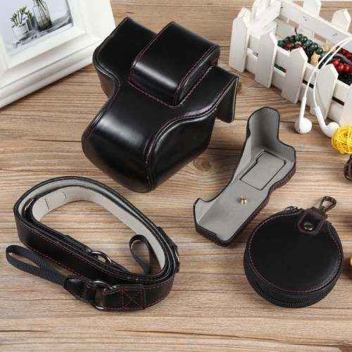 Per Canon EOS R50 Custodia per fotocamera in pelle magnetica per tutto il corpo con cinturino, edizione Deluxe (nero)