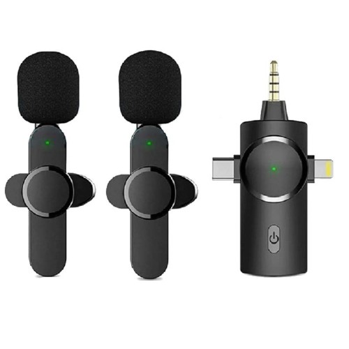 Microfono wireless Lavalier One by Two 3 in 1 con riduzione del rumore per iPhone/iPad/Android/fotocamera
