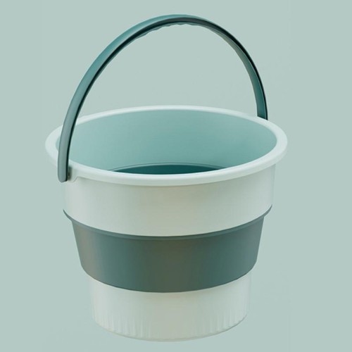 Secchio di plastica portatile ispessito pieghevole medio da 10 litri Barile da pesca all'aperto Barile da viaggio per auto (bianco grigio)