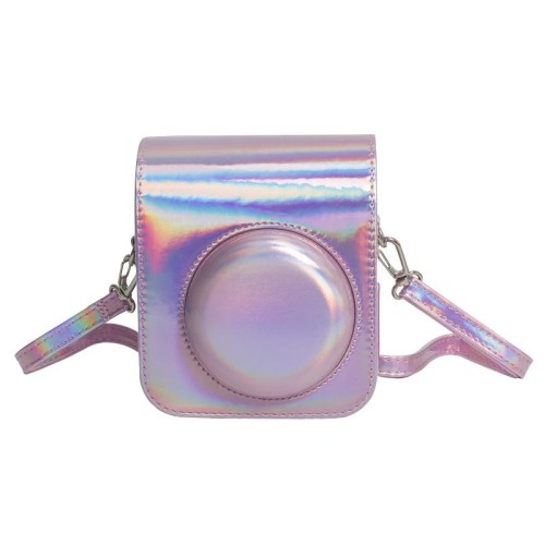 Per FUJIFILM instax mini 12 Laser Borsa per fotocamera con custodia in pelle per tutto il corpo con cinturino (rosa)