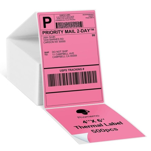 Carta termica per etichette adesive da 500 fogli 4×6 pollici per Phomemo PM-246S / PM-241BT / D520BT, Stile: Rosa rossa pieghevole