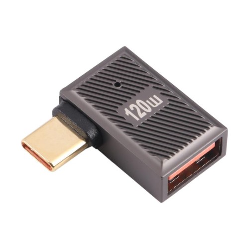 Adattatore di ricarica da USB-C/Type-C maschio a USB femmina da 10 Gbps con piega laterale a 90 gradi (Gun Metal)