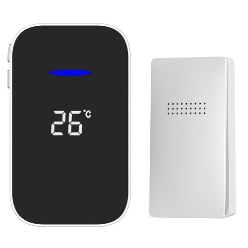 C302B Campanello wireless domestico One to One Display digitale per temperatura Cercapersone per anziani con telecomando, spina europea (nero)