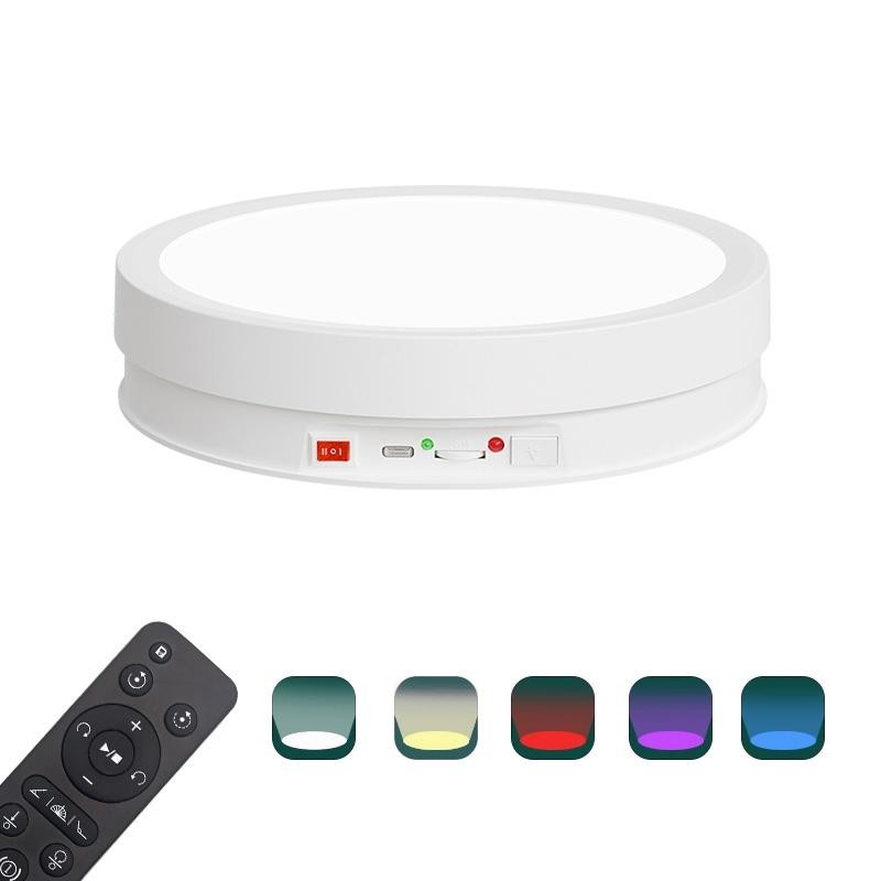 Giradischi girevole elettrico con luce LED colorata da 22 cm, stile: ricarica della batteria (bianco)