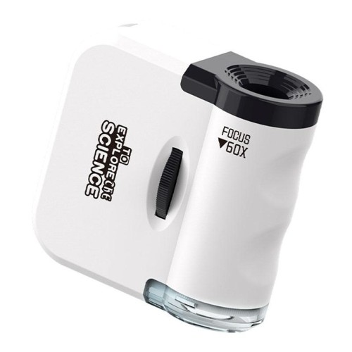Mini microscopio portatile da 60 pezzi con luci a LED, esplorazione all'aperto, osservazione, divertenti giocattoli per bambini (bianco)