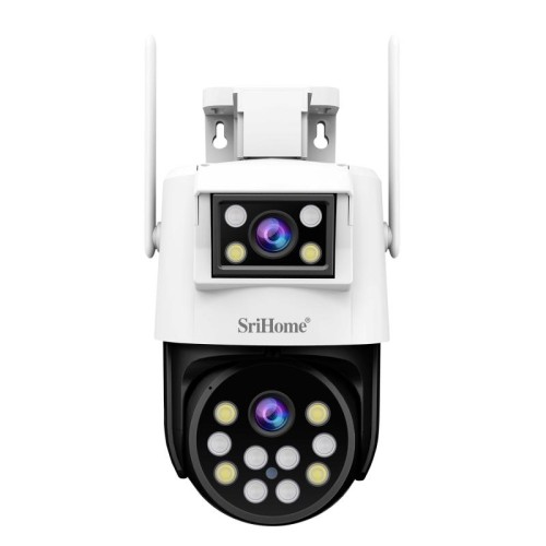 SriHome SH048 Telecamera IP a doppio obiettivo per visione notturna intelligente da 2 MP + 2 MP con tracciamento umanoide (spina UK)