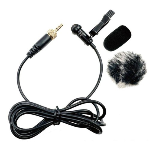 Microfono lavalier a trasmissione wireless con spina filettata interna diritta da 3,5 mm, lunghezza: 1,5 m (copertura antivento in pelliccia di coniglio)