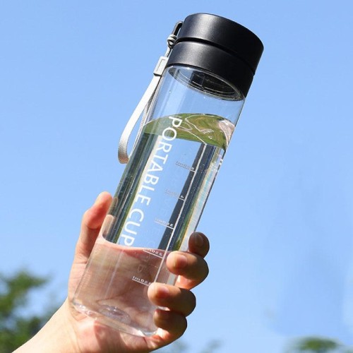 Tazza sportiva da esterno di grande capacità Tazze da tè portatili a prova di perdite in plastica satinata, colore: nero trasparente da 800 ml