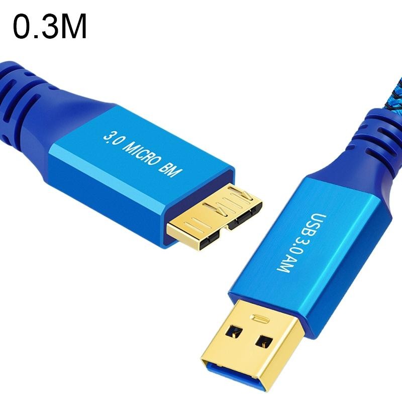 Cavo intrecciato USB 3.0 maschio a micro USB 3.0 maschio, lunghezza: 0,3 m (blu)