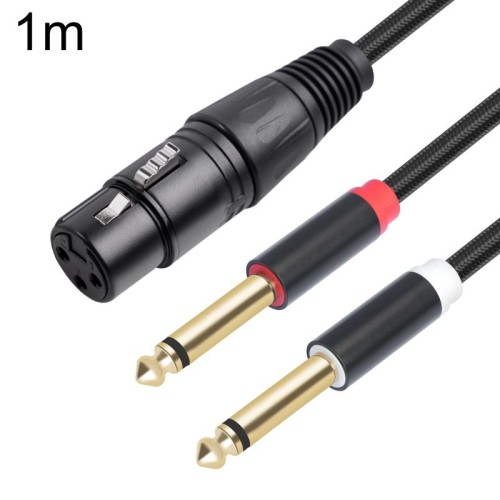Cavo audio tipo Y XLR femmina a doppio 6,35 mm 1/4 TRS maschio 2020Y63, lunghezza: 1 m (nero)