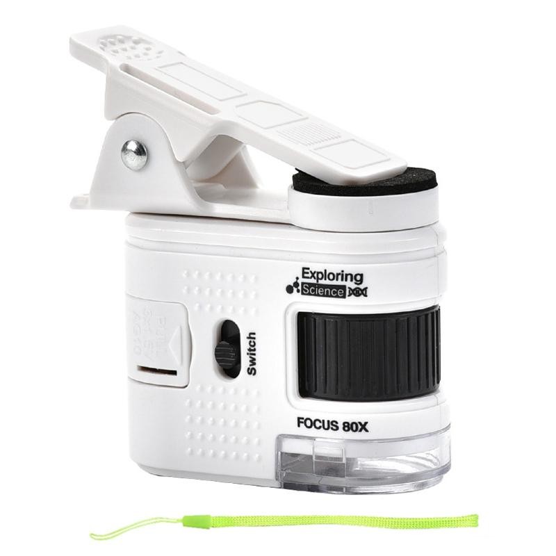 80X Bambini Mini Microscopio Portatile Studente Antico Gioielli Identificazione Scienza Esperimento Giocattolo Didattico, Modello: Con Clip Per Telefono